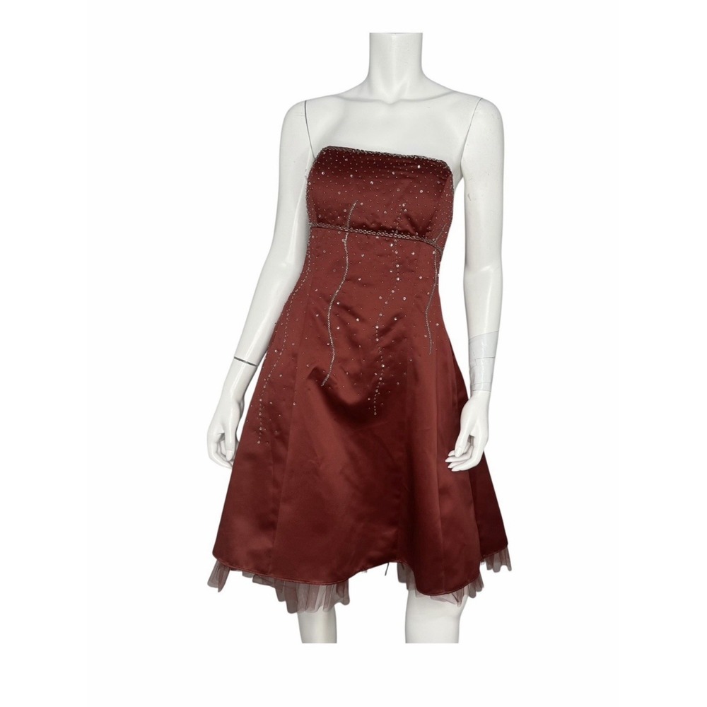 Strapless Y2K Homecoming Dress Burgundy Rhinestone Lace-Up Fairy Hoco Size 13/14